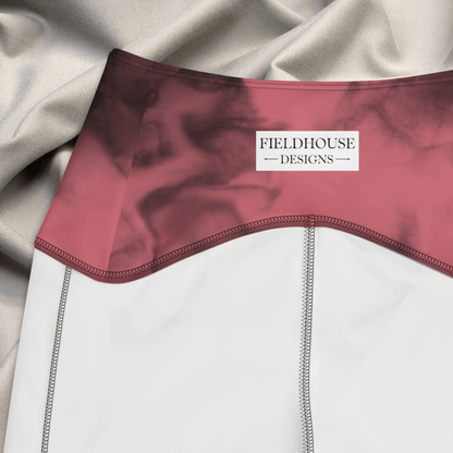 dusty rose waistband with 'Fieldhouse Designs' label on a gray fabric background