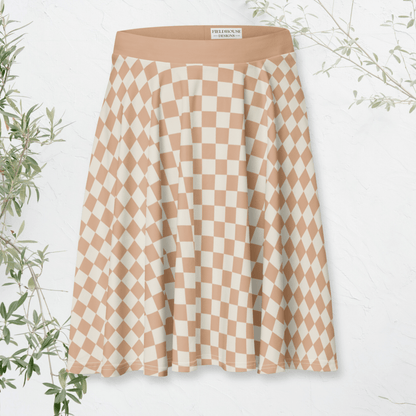Checkered skirt with a brand label on a white background