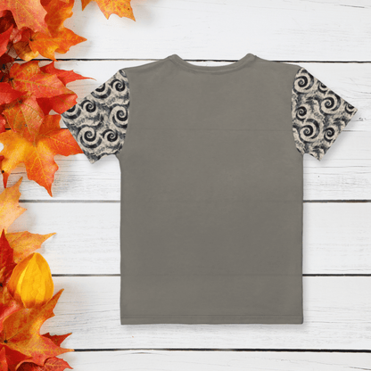 Spooky Season Women’s Halloween Tee | Skeleton & Owl Shirt with Swirl Sleeves