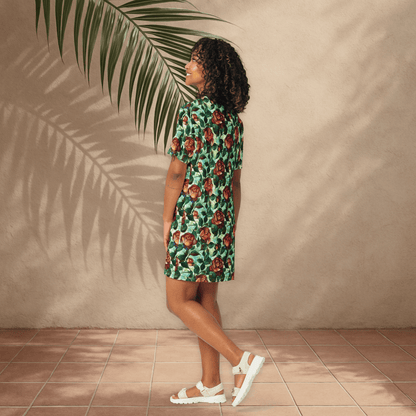 Stained Glass Rose T-Shirt Dress – Oversized Floral Fantasy Dress with Gothic Cottagecore Style - T-Shirt Dress