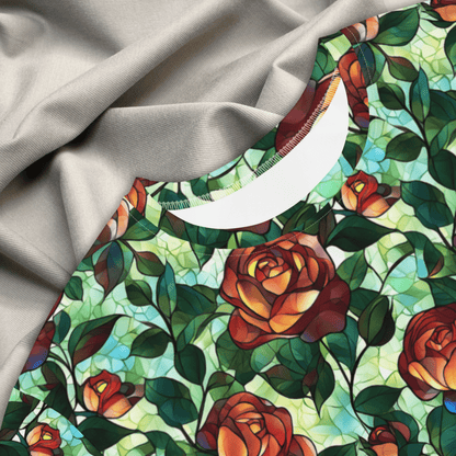 Stained Glass Rose T-Shirt Dress – Oversized Floral Fantasy Dress with Gothic Cottagecore Style - T-Shirt Dress