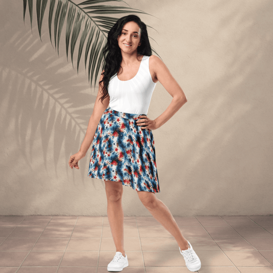 Star Spangled Swirl Skater Skirt | Red White & Blue Patriotic Style for Summer Vibes - Skater Skirt