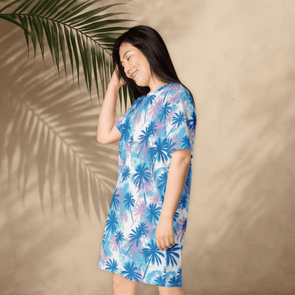 Sunset Palm Tree T-Shirt Dress – Boho Oversized Tropical Dress (2XS–6XL)