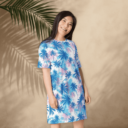 Sunset Palm Tree T-Shirt Dress – Boho Oversized Tropical Dress (2XS–6XL)
