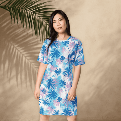 Sunset Palm Tree T-Shirt Dress – Boho Oversized Tropical Dress (2XS–6XL)