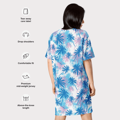 Sunset Palm Tree T-Shirt Dress – Boho Oversized Tropical Dress (2XS–6XL)