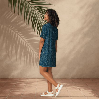 Teal Botanical T-Shirt Dress – Oversized Floral Lounge Dress with Vintage Vibes