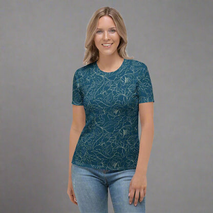 Teal Botanical Women's Crewneck T-Shirt XS - 2XL - Premium Knit Jersey Tee - T-Shirt