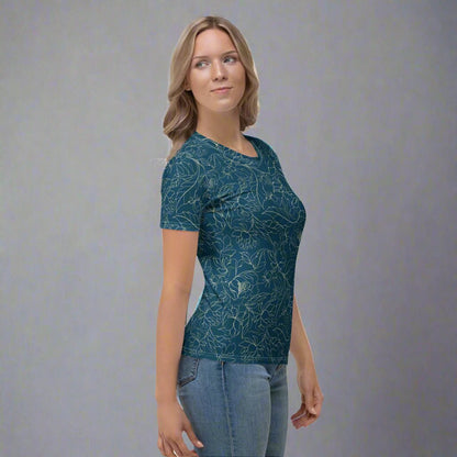 Teal Botanical Women's Crewneck T-Shirt XS - 2XL - Premium Knit Jersey Tee - T-Shirt
