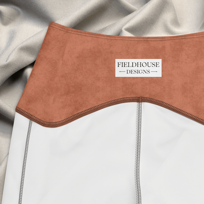 Terracotta & Gray Checkered Leggings – Warm Neutral Grid