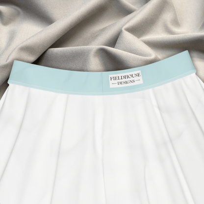 Tropical Breeze Skater Skirt | Aqua Blue Island Print with Pink Floral Detail