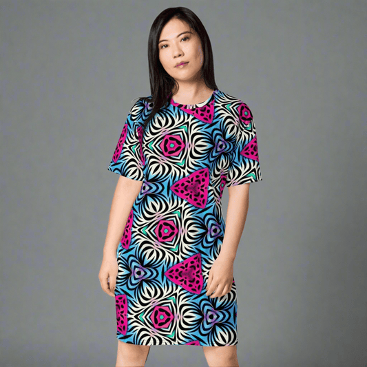 Vibrant Abstract Pattern Oversized T-Shirt Dress 2XS - 6XL - T-Shirt Dress