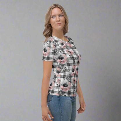 Vintage Bloom Tee | Blush Floral & Grayscale Plaid All - Over Shirt - T-Shirt