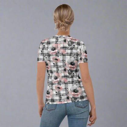 Vintage Bloom Tee | Blush Floral & Grayscale Plaid All - Over Shirt - T-Shirt