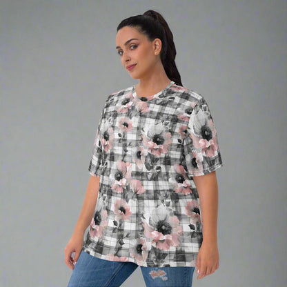 Vintage Bloom Tee | Blush Floral & Grayscale Plaid All - Over Shirt - T-Shirt