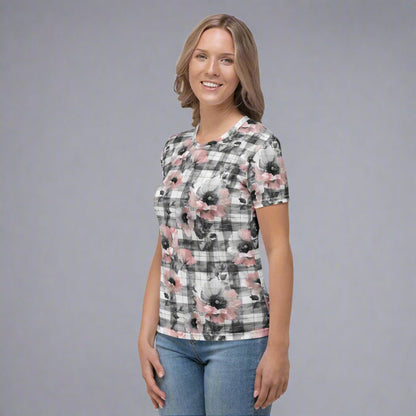 Vintage Bloom Tee | Blush Floral & Grayscale Plaid All - Over Shirt - T-Shirt