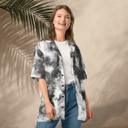 Whiteout Smoke Recycled Button - Up Shirt – Monochrome Tie - Dye Vibes