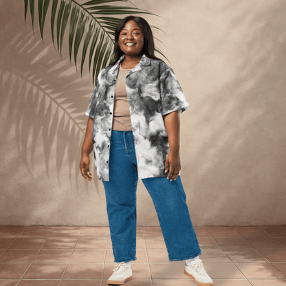 Whiteout Smoke Recycled Button - Up Shirt – Monochrome Tie - Dye Vibes