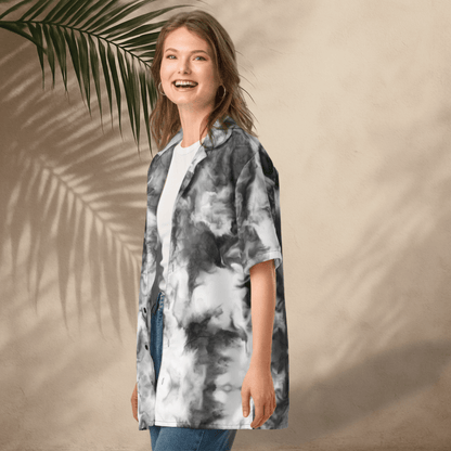 Whiteout Smoke Recycled Button - Up Shirt – Monochrome Tie - Dye Vibes
