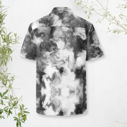 Whiteout Smoke Recycled Button - Up Shirt – Monochrome Tie - Dye Vibes
