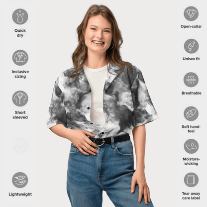 Whiteout Smoke Recycled Button - Up Shirt – Monochrome Tie - Dye Vibes