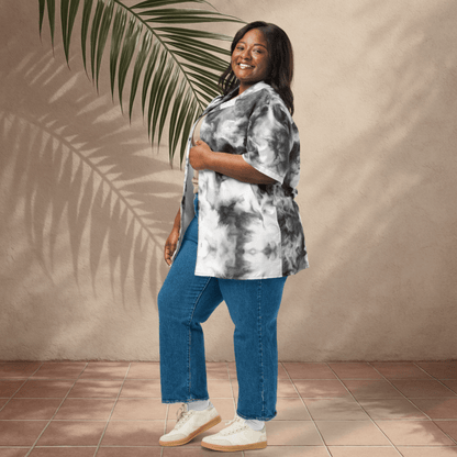 Whiteout Smoke Recycled Button - Up Shirt – Monochrome Tie - Dye Vibes