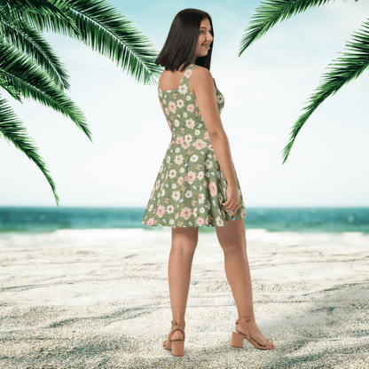 Wildflower Garden Skater Dress | Cottagecore Boho Floral on Sage Green - Skater Dress