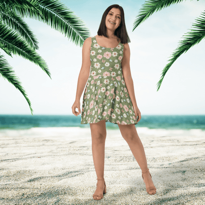 Wildflower Garden Skater Dress | Cottagecore Boho Floral on Sage Green - Skater Dress