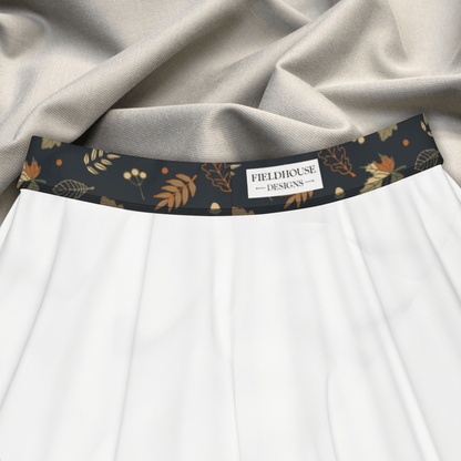 Woodland Whimsy Skater Skirt | Autumn Leaf & Forest Foliage Print on Charcoal Black