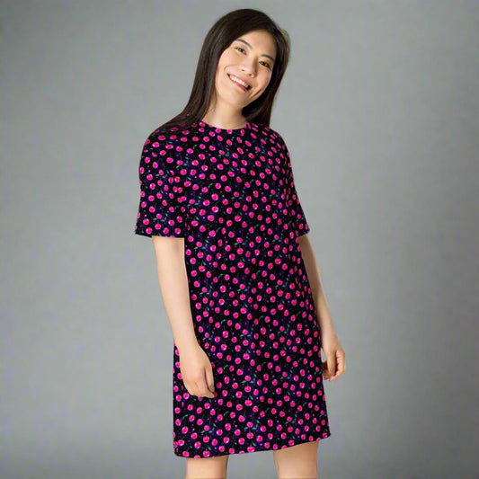 Y2K Cherry Print Oversized T-shirt Dress 2XS - 6XL Comfy Ladies Apparel - T-Shirt Dress